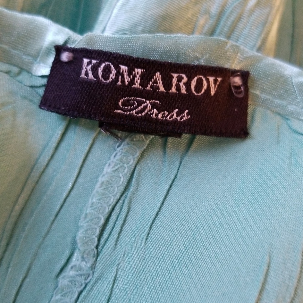 Komarov Teal Green Beaded Chiffon Dress Womens  L - Picture 7 of 8